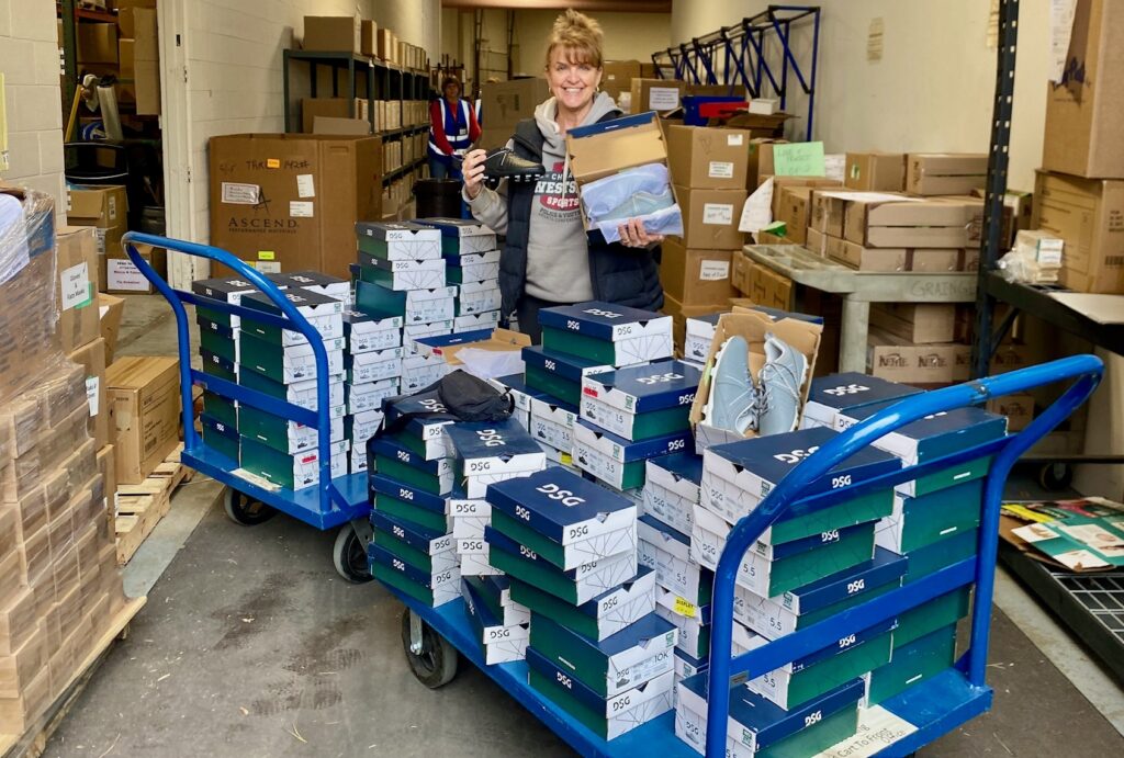 A nonprofit receiving over a hundred pairs of baseball cleats