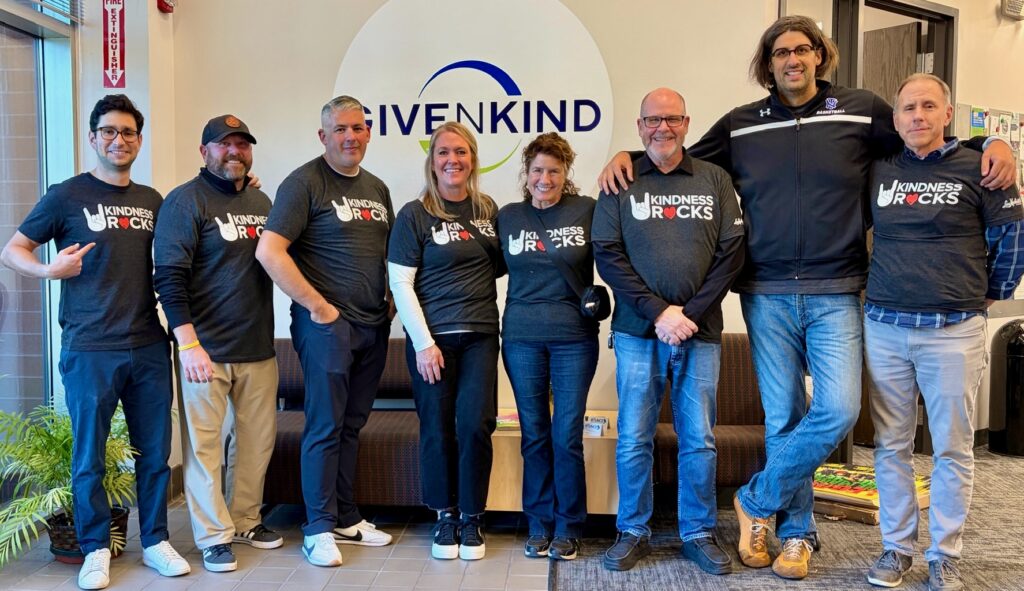 Corporate volunteers at GiveNKind wearing Kindness Rocks tee shirts.